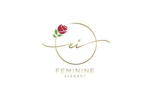 första ei feminin logotyp skönhet monogram och elegant logotyp design, handstil logotyp av första signatur, bröllop, mode, blommig och botanisk med kreativ mall. vektor