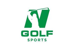 Alphabet-Buchstaben-Symbol-Logo n für Golf-Logo-Design-Vektorvorlage, Vektoretikett des Golfsports, Logo der Golfmeisterschaft, Illustration, kreative Ikone, Designkonzept vektor