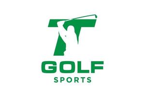 alfabetet bokstav ikon logotyp t för golf logotyp design vektor mall, vektor etikett för golf, logotyp för golfmästerskap, illustration, kreativ ikon, designkoncept
