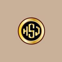 kreatives hsj-buchstaben-logo-design mit goldenem kreis vektor