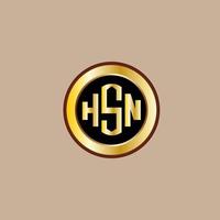 kreatives hsn-buchstaben-logo-design mit goldenem kreis vektor