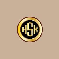 kreativ hsk brev logotyp design med gyllene cirkel vektor