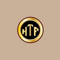 kreatives htf-buchstaben-logo-design mit goldenem kreis vektor