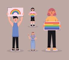 Menschen mit Gay-Pride-Flaggen vektor