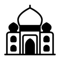 Taj Mahal-Vektor-Glyphe-Symbol. hindu fest, hindu feier symbol, vektor