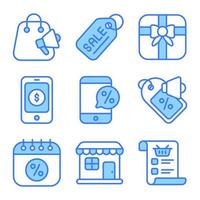 cyber måndag ikoner uppsättning av e-handel och handla relaterad vektor ikoner.