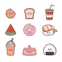 süße kawaii essen clipart sammlung vektor