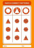 Match-Pattern-Spiel mit Basketball. arbeitsblatt für vorschulkinder, kinderaktivitätsblatt vektor