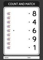 zähle und passe spiel mit buch an. arbeitsblatt für vorschulkinder, kinderaktivitätsblatt vektor