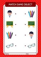 passen Sie mit demselben Objektspiel-Sommersymbol zusammen. arbeitsblatt für vorschulkinder, kinderaktivitätsblatt vektor