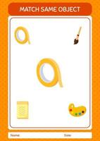 Passen Sie mit dem gleichen Objektspiel-Abdeckband zusammen. arbeitsblatt für vorschulkinder, kinderaktivitätsblatt vektor