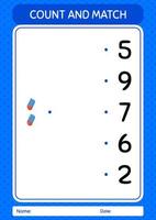 zählen und kombinieren spiel mit gummi radiergummi. arbeitsblatt für vorschulkinder, kinderaktivitätsblatt vektor