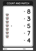 räkna och matcha spel med miniräknare. arbetsblad för förskolebarn, aktivitetsblad för barn vektor
