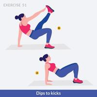 Dips zu Trittübungen, Fitnesstraining für Frauen, Aerobic und Übungen. vektor