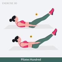 pilates hundert übung, fitness für frauen, aerobic und übungen. vektor