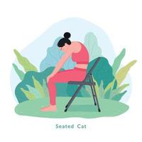 sitzende Katze Yoga-Pose. junge frau frau, die yoga für yoga-tagesfeier tut. vektor
