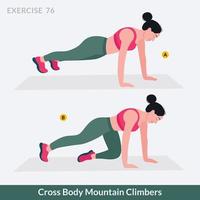 korsa kropp berg klättrare träning, kvinna träna kondition, aerob och övningar. vektor