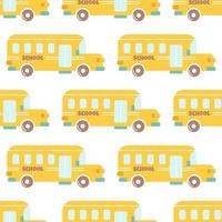 gelber Schulbus, Vektor nahtloses Muster auf weißem Hintergrund. zurück zur Schule