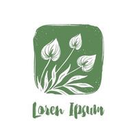 logotyp för organisk affär och naturlig kosmetika. tropisk blommor i hand dragen stil på grön bakgrund vektor