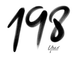 198 år årsdag firande vektor mall, 198 siffra logotyp design, 198:e födelsedag, svart text tal borsta teckning hand dragen skiss, siffra logotyp design vektor illustration