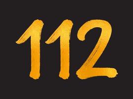 112-Nummern-Logo-Vektorillustration, 112-jähriges Jubiläumsfeier-Vektorvorlage, 112. Geburtstag, Goldbeschriftung Zahlen Pinselzeichnung handgezeichnete Skizze, Nummern-Logo-Design für Druck, T-Shirt vektor