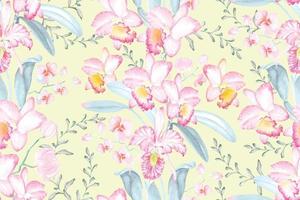 Nahtloses Muster von Orchideen mit Aquarell gezeichnet. Entworfen mit eleganten Blumenmustern. Blumenhintergrund.Tropische Vegetation für Tapeten im natürlichen Stil. vektor
