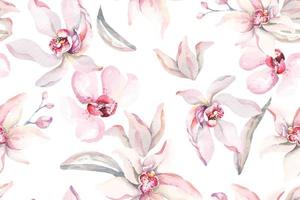 Nahtloses Muster von Orchideen mit Aquarell gezeichnet. Entworfen mit eleganten Blumenmustern. Blumenhintergrund.Tropische Vegetation für Tapeten im natürlichen Stil. vektor