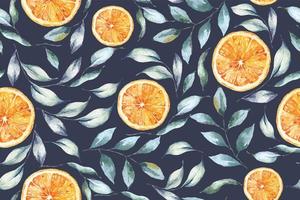 nahtloses muster von mandarinen mit aquarell für stoff luxuriös und tapeten, vintage-stil. und blumen, stiele und blätter. orangefarbener fruchthintergrund. vektor
