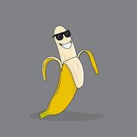 lächeln banane mit schwarzer brille für bananenmaskottchendesign vektor