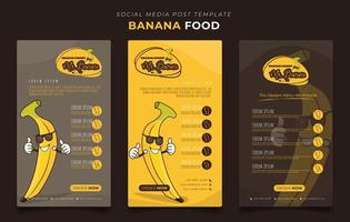 social media posta mall med leende banan använder sig av glasögon för banan mat annons design vektor