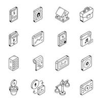 Liniensymbole der Finanztechnologie im isometrischen Stil vektor