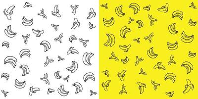 linje konst bananer på gul och vit bakgrund. vektor mönster.banan klotter illustration. banan mat produkt ikon.