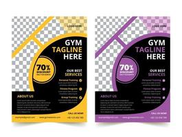 business gym fitness flyer gelb und lila farbdesign unternehmensvorlagendesign für den jahresbericht unternehmensbroschürenabdeckung kostenloser vektor