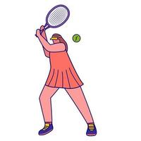 kvinna tennis spelare med en racket.kvinna idrottare hand dragen vektor illustration.sport spel.isolerade på en vit bakgrund.