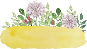 Aquarell gelber Hintergrund mit Blumen und Blättern isoliert auf weißem Hintergrund. vektor