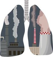 luft förorening. industriell växt. uttömma gaser förorena de atmosfär av de stad och stiga på de lungorna. respiratorisk sjukdomar. toxisk smog. bra damm, luft förorening, industriell smog vektor
