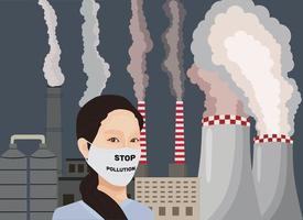 Luftverschmutzung. industrielle Fabrik. Abgase verseuchen die städtische Atmosphäre. Giftiger Smog. Feinstaub, Luftverschmutzung, Industriesmog, Schadstoffausstoß. Traurige Menschen leiden unter Luftverschmutzung vektor