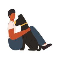 de flicka sitter och kramar de hund. de begrepp av emotionell Stöd djur. vektor illustration i en platt stil.