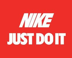 Nike-Logo-Name und tun Sie es einfach Symbol weiße Kleidung Design-Symbol abstrakte Fußball-Vektor-Illustration mit rotem Hintergrund vektor