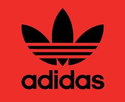 adidas symbol logotyp svart med namn kläder design ikon abstrakt fotboll vektor illustration med röd bakgrund