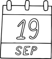 Kalenderhand im Doodle-Stil gezeichnet. 19. september. smile, international talk like a pirate day, date. Symbol, Aufkleberelement für Design. Planung, Betriebsferien vektor