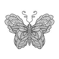 illustration av en fjäril. klotter konst mönster. anti påfrestning färg sida för vuxen vektor