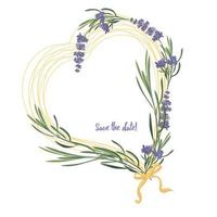 Stellen Sie violette Lavendel schöne Blumenrahmenschablone in der Vektoraquarellart ein, die auf weißem Hintergrund für dekoratives Design, Hochzeitskarte, Einladung, Reiseflayer lokalisiert wird. Botanische Illustration vektor