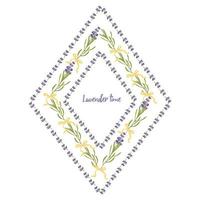 Stellen Sie violette Lavendel schöne Blumenrahmenschablone in der flachen Aquarellart ein, die auf weißem Hintergrund für dekoratives Design, Hochzeitskarte, Einladung, Reiseflayer lokalisiert wird. Botanische Illustration vektor