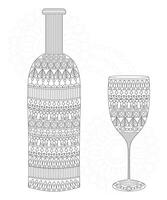 Champagner-Mandala-Flasche zum Ausmalen und für Erwachsene vektor