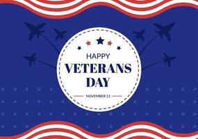 veteraner dag på november 11 mall hand dragen tecknad serie platt illustration med USA flagga och armén till uppfyllande Allt vem eras vektor