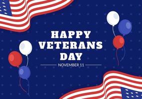 veteraner dag på november 11 mall hand dragen tecknad serie platt illustration med USA flagga och armén till uppfyllande Allt vem eras vektor