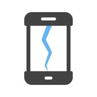 Blaues und schwarzes Symbol für defekte Handy-Glyphe vektor