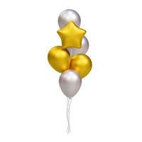 bündel realistischer 3d-goldener und silberner luftballons. vektorillustrationsdekoration für karte, party, design, flyer, poster, banner, web, werbung