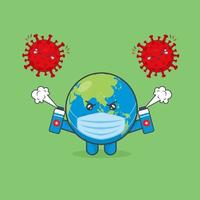 söta jorden karaktärer slåss mot virus vektor